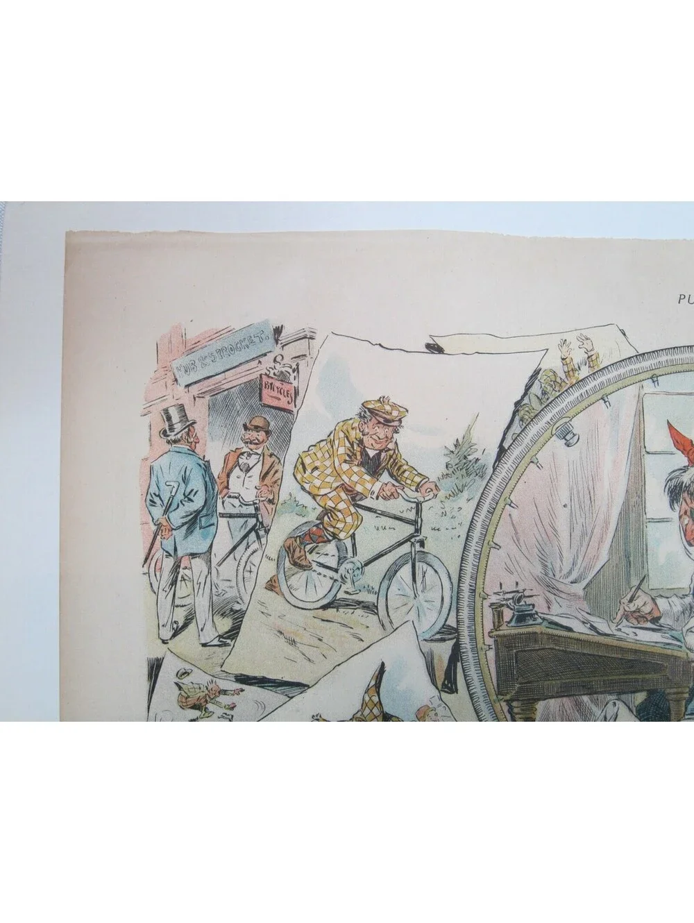 Antique 1897 Puck Magazine Bicycle Cartoon JS Pughe Hub & Sprocket 10x13.5 RARE